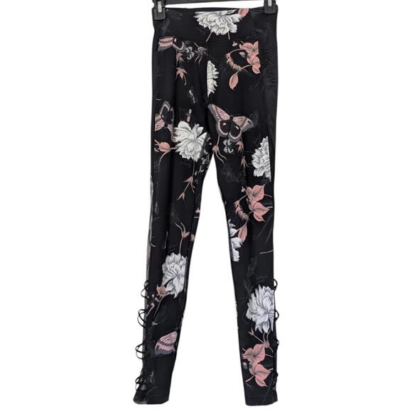 Victoria's Secret Pants - Victoria's Secret Leggings Womens XS Floral Lace Up Mesh Yoga Pants Athletic Gym